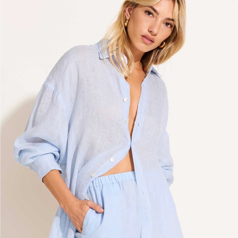 Vitamin A Light Blue Linen Button-Down Shirt